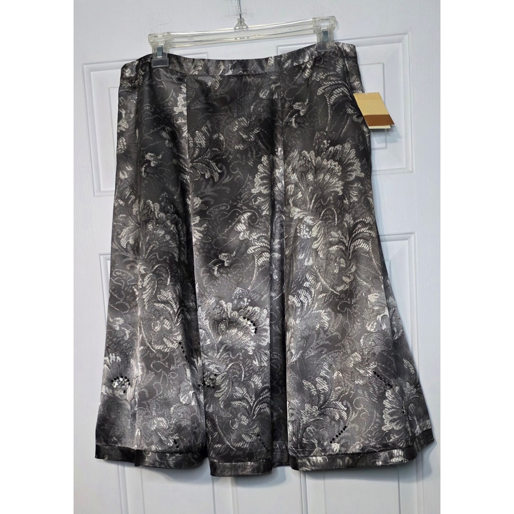 Coldwater Creek Womens Gray Silver Floral‎ Sequin Midi Skirt Petite Large NWT